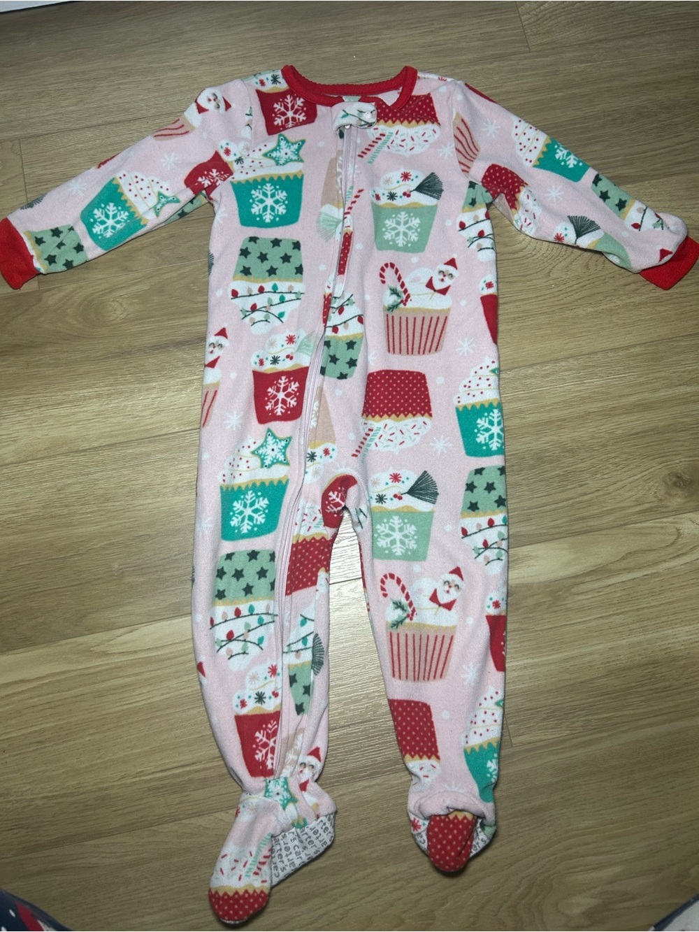 Carter's Pink Holiday Cupcake Print Fleece Footed Pajamas
